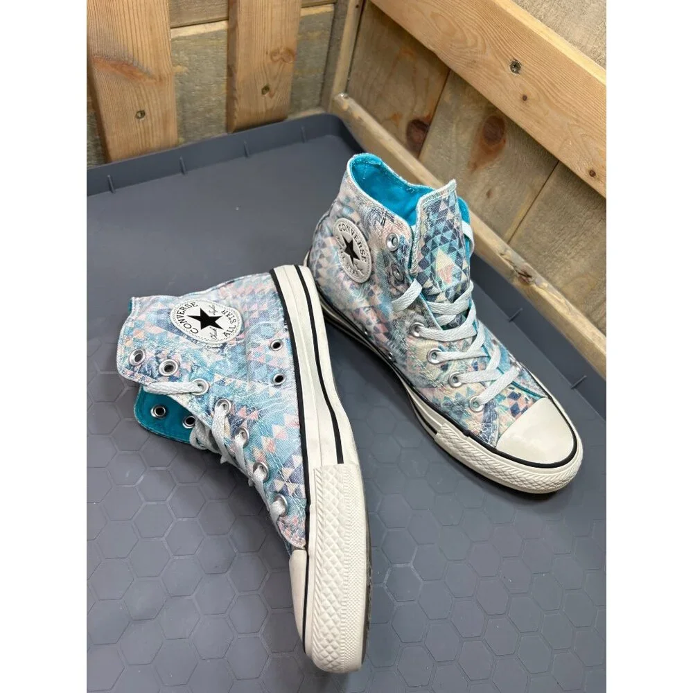Converse Womens All Star High Top Sneakers Size 7 Geometric Print Blue & White - Picture 4 of 8